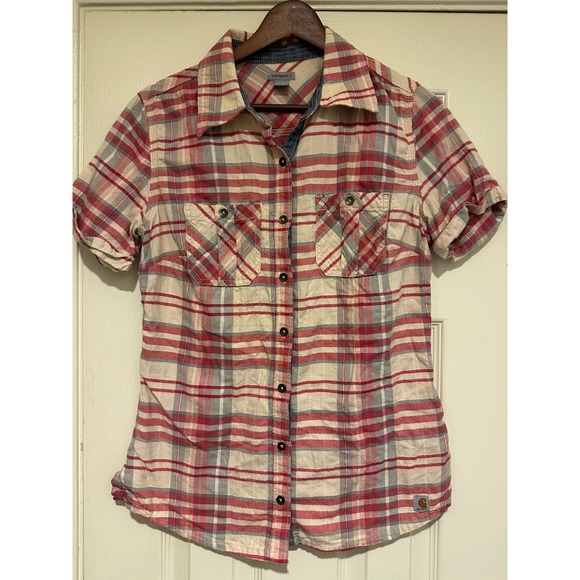 Carhartt Tops - Carhartt Women's Brogan Plaid‎ Short Sleeve Shirt - Rugged Pink/Cream - Small